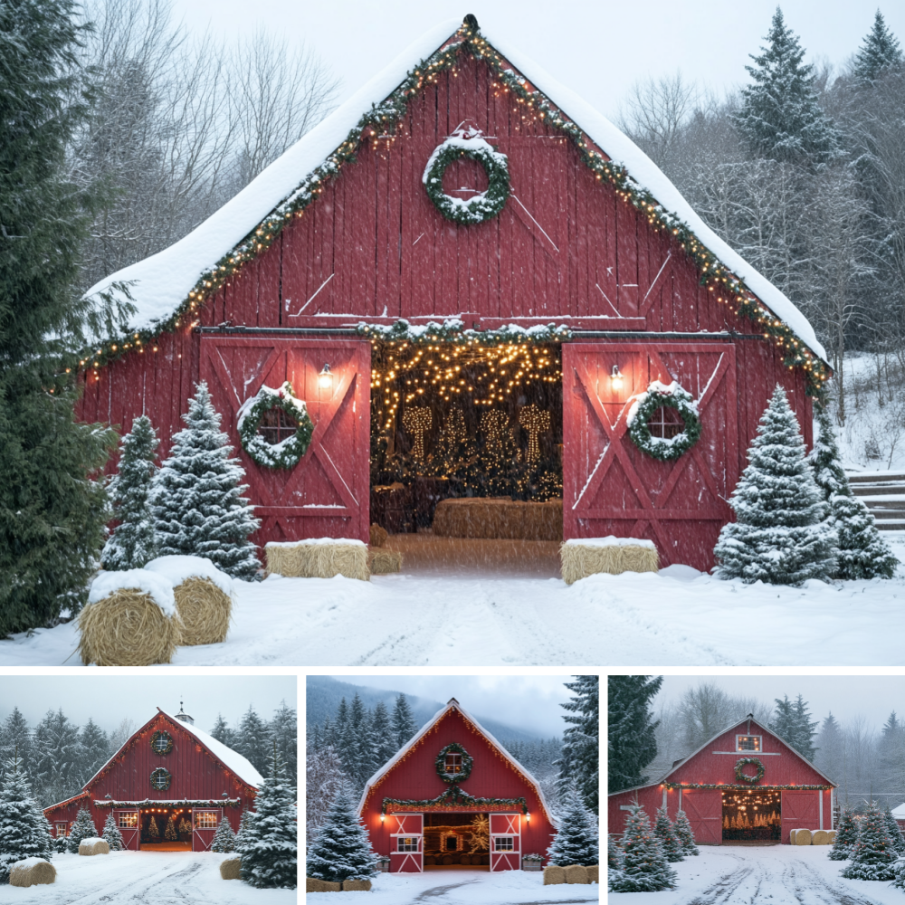 Photography Lighting Portrait - Winter Snowy Red Farm Barn Xmas