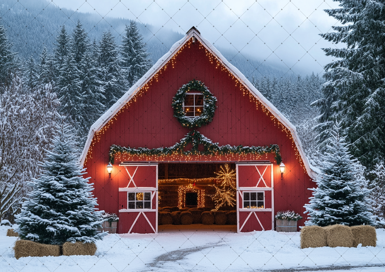 Winter Snowy Red Farm Barn Xma - Photography Lighting Portrait ulasan dan harga