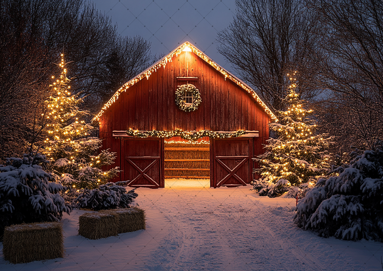Winter Snowy Red Farm Barn Xma - Photography Lighting Portrait ulasan dan harga