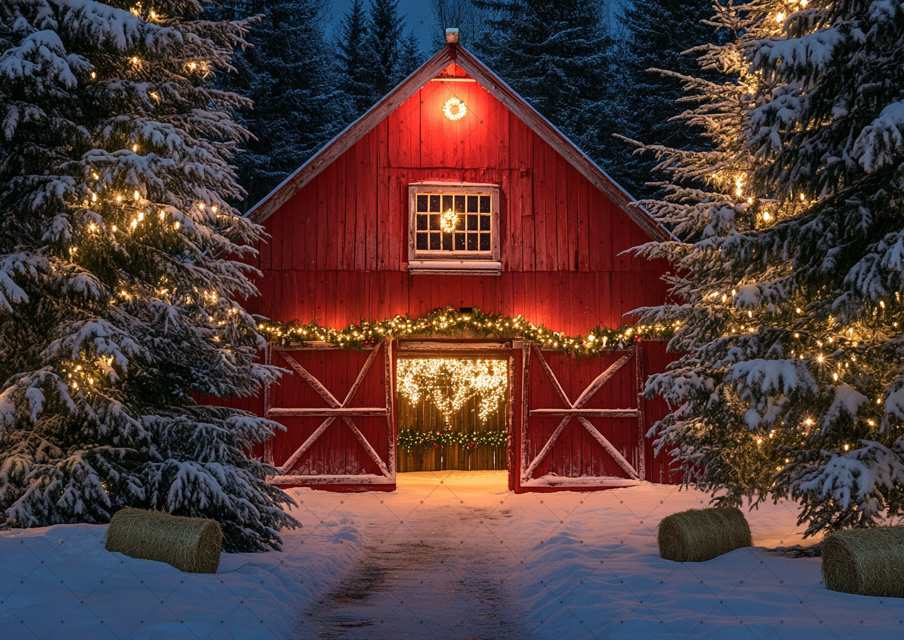 Winter Snowy Red Farm Barn Xma - Photography Lighting Portrait ulasan dan harga